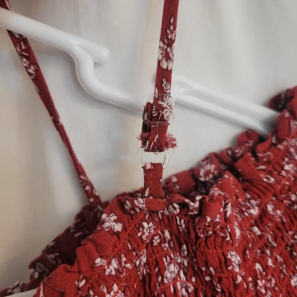 Rue 21 Women's Large Off-Shoulder Red Floral Stretchy Boho Blouse - Picture 4 of 6